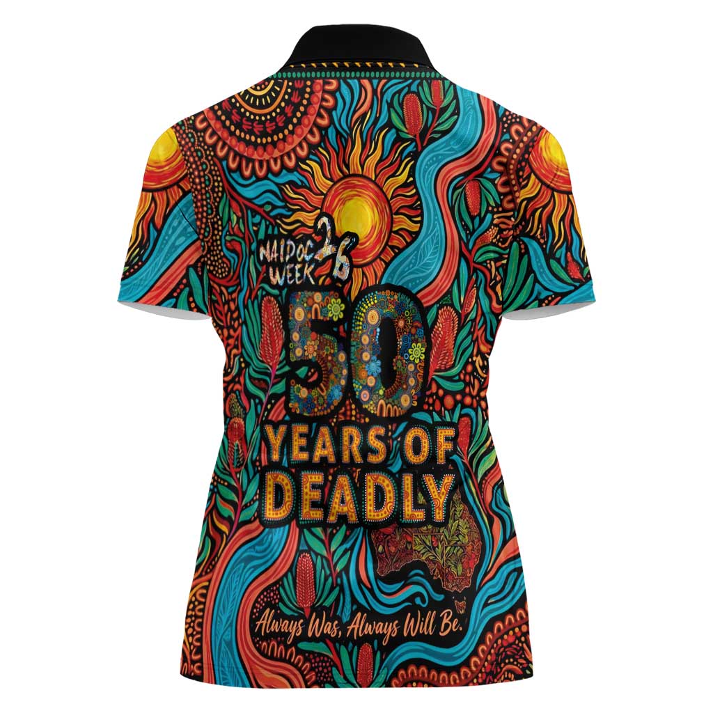 NAIDOC Week 26 Women Polo Shirt 50 Years of Deadly Aboriginal Motif