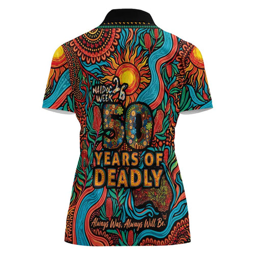 NAIDOC Week 26 Women Polo Shirt 50 Years of Deadly Aboriginal Motif