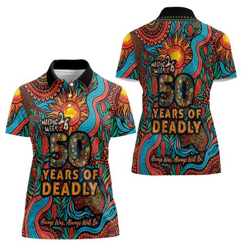 NAIDOC Week 26 Women Polo Shirt 50 Years of Deadly Aboriginal Motif