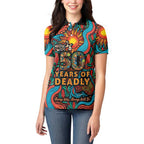 NAIDOC Week 26 Women Polo Shirt 50 Years of Deadly Aboriginal Motif