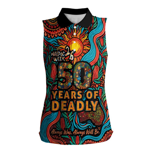 NAIDOC Week 26 Women Sleeveless Polo Shirt 50 Years of Deadly Aboriginal Motif