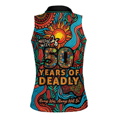 NAIDOC Week 26 Women Sleeveless Polo Shirt 50 Years of Deadly Aboriginal Motif