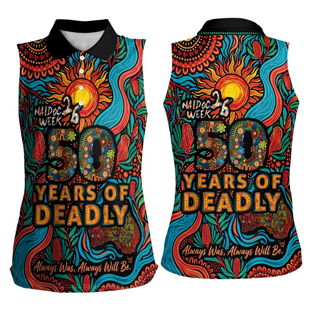 NAIDOC Week 26 Women Sleeveless Polo Shirt 50 Years of Deadly Aboriginal Motif