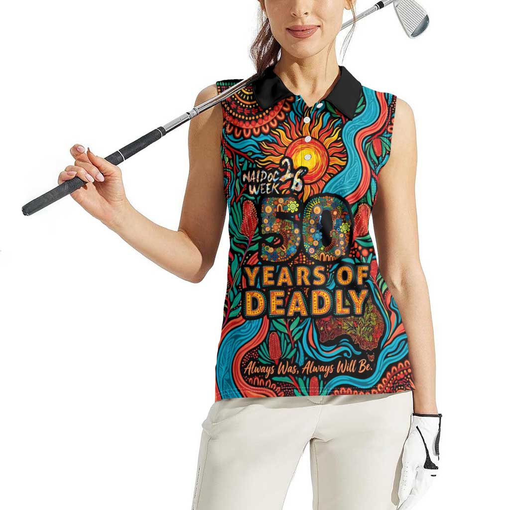 NAIDOC Week 26 Women Sleeveless Polo Shirt 50 Years of Deadly Aboriginal Motif