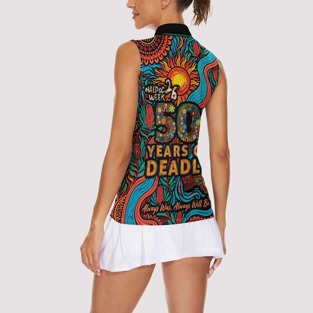 NAIDOC Week 26 Women Sleeveless Polo Shirt 50 Years of Deadly Aboriginal Motif