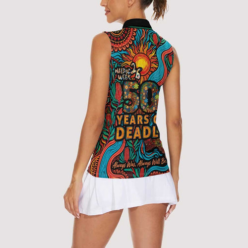 NAIDOC Week 26 Women Sleeveless Polo Shirt 50 Years of Deadly Aboriginal Motif