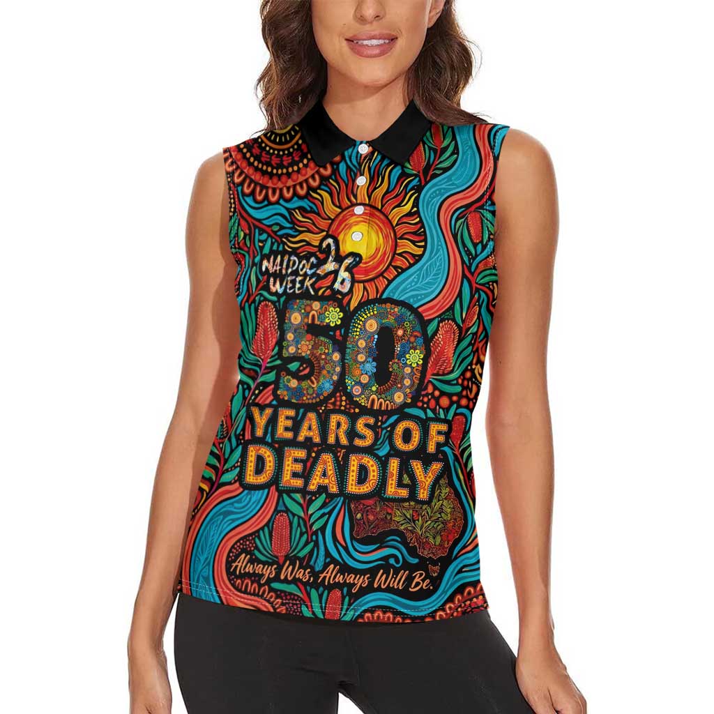 NAIDOC Week 26 Women Sleeveless Polo Shirt 50 Years of Deadly Aboriginal Motif