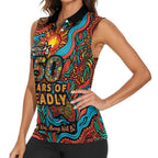 NAIDOC Week 26 Women Sleeveless Polo Shirt 50 Years of Deadly Aboriginal Motif