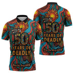 NAIDOC Week 26 Zipper Polo Shirt 50 Years of Deadly Aboriginal Motif