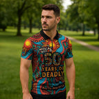 NAIDOC Week 26 Zipper Polo Shirt 50 Years of Deadly Aboriginal Motif