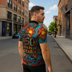 NAIDOC Week 26 Zipper Polo Shirt 50 Years of Deadly Aboriginal Motif