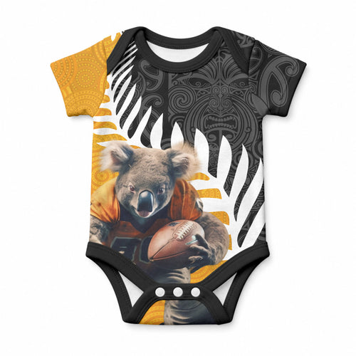 New Zealand and Australia Rugby Baby Onesie Koala and Maori Warrior Together