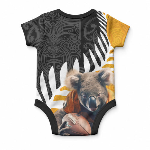 New Zealand and Australia Rugby Baby Onesie Koala and Maori Warrior Together