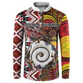 Personalised Aotearoa and Australia Together Button Sweatshirt Koru and Kangaroo - Taniko with Aboriginal Motif