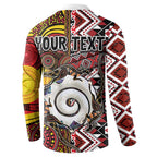 Personalised Aotearoa and Australia Together Button Sweatshirt Koru and Kangaroo - Taniko with Aboriginal Motif