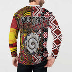 Personalised Aotearoa and Australia Together Button Sweatshirt Koru and Kangaroo - Taniko with Aboriginal Motif