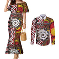 Personalised Aotearoa and Australia Together Couples Matching Mermaid Dress and Long Sleeve Button Shirt Koru and Kangaroo - Taniko with Aboriginal Motif