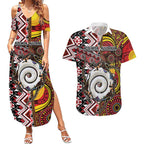 Personalised Aotearoa and Australia Together Couples Matching Summer Maxi Dress and Hawaiian Shirt Koru and Kangaroo - Taniko with Aboriginal Motif