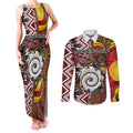 Personalised Aotearoa and Australia Together Couples Matching Tank Maxi Dress and Long Sleeve Button Shirt Koru and Kangaroo - Taniko with Aboriginal Motif