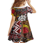 Personalised Aotearoa and Australia Together Family Matching Long Sleeve Bodycon Dress and Hawaiian Shirt Koru and Kangaroo - Taniko with Aboriginal Motif