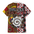 Personalised Aotearoa and Australia Together Family Matching Short Sleeve Bodycon Dress and Hawaiian Shirt Koru and Kangaroo - Taniko with Aboriginal Motif