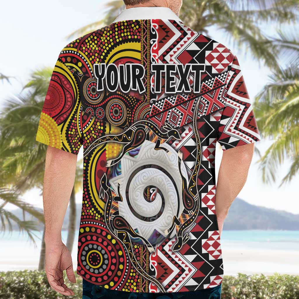 Personalised Aotearoa and Australia Together Hawaiian Shirt Koru and Kangaroo - Taniko with Aboriginal Motif