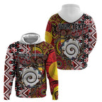 Personalised Aotearoa and Australia Together Hoodie Koru and Kangaroo - Taniko with Aboriginal Motif