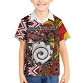 Personalised Aotearoa and Australia Together Kid Hawaiian Shirt Koru and Kangaroo - Taniko with Aboriginal Motif