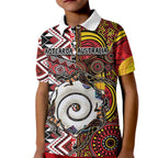 Personalised Aotearoa and Australia Together Kid Polo Shirt Koru and Kangaroo - Taniko with Aboriginal Motif