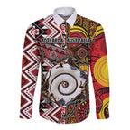 Personalised Aotearoa and Australia Together Long Sleeve Button Shirt Koru and Kangaroo - Taniko with Aboriginal Motif