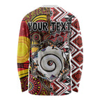 Personalised Aotearoa and Australia Together Long Sleeve Shirt Koru and Kangaroo - Taniko with Aboriginal Motif