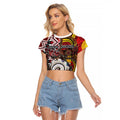Personalised Aotearoa and Australia Together Raglan Cropped T Shirt Koru and Kangaroo - Taniko with Aboriginal Motif