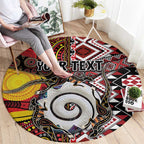 Personalised Aotearoa and Australia Together Round Carpet Koru and Kangaroo - Taniko with Aboriginal Motif
