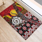 Personalised Aotearoa and Australia Together Rubber Doormat Koru and Kangaroo - Taniko with Aboriginal Motif