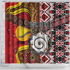 Personalised Aotearoa and Australia Together Shower Curtain Koru and Kangaroo - Taniko with Aboriginal Motif