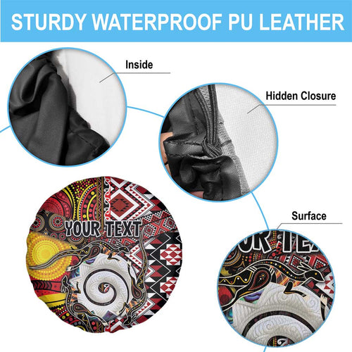 Personalised Aotearoa and Australia Together Spare Tire Cover Koru and Kangaroo - Taniko with Aboriginal Motif