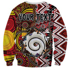Personalised Aotearoa and Australia Together Sweatshirt Koru and Kangaroo - Taniko with Aboriginal Motif