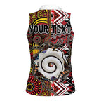 Personalised Aotearoa and Australia Together Women Sleeveless Polo Shirt Koru and Kangaroo - Taniko with Aboriginal Motif