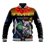 Australia and New Zealand ANZAC Day Baseball Jacket Tui Bird and Koala mix Maori and Aboriginal Pattern