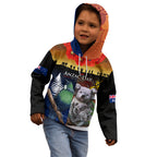 Australia and New Zealand ANZAC Day Kid Hoodie Tui Bird and Koala mix Maori and Aboriginal Pattern