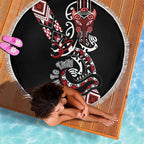 Aotearoa Toitu Te Tiriti-Honour the Treaty Beach Blanket Maori Taniwha Haka with Taniko and Tukutuku
