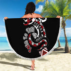Aotearoa Toitu Te Tiriti-Honour the Treaty Beach Blanket Maori Taniwha Haka with Taniko and Tukutuku