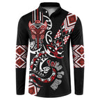 Aotearoa Toitu Te Tiriti-Honour the Treaty Button Sweatshirt Maori Taniwha Haka with Taniko and Tukutuku