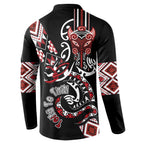 Aotearoa Toitu Te Tiriti-Honour the Treaty Button Sweatshirt Maori Taniwha Haka with Taniko and Tukutuku