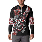 Aotearoa Toitu Te Tiriti-Honour the Treaty Button Sweatshirt Maori Taniwha Haka with Taniko and Tukutuku
