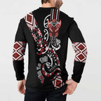Aotearoa Toitu Te Tiriti-Honour the Treaty Button Sweatshirt Maori Taniwha Haka with Taniko and Tukutuku