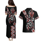 Aotearoa Toitu Te Tiriti-Honour the Treaty Couples Matching Puletasi and Hawaiian Shirt Maori Taniwha Haka with Taniko and Tukutuku
