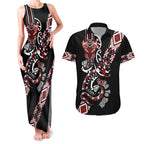 Aotearoa Toitu Te Tiriti-Honour the Treaty Couples Matching Tank Maxi Dress and Hawaiian Shirt Maori Taniwha Haka with Taniko and Tukutuku