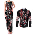 Aotearoa Toitu Te Tiriti-Honour the Treaty Couples Matching Tank Maxi Dress and Long Sleeve Button Shirt Maori Taniwha Haka with Taniko and Tukutuku