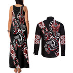 Aotearoa Toitu Te Tiriti-Honour the Treaty Couples Matching Tank Maxi Dress and Long Sleeve Button Shirt Maori Taniwha Haka with Taniko and Tukutuku